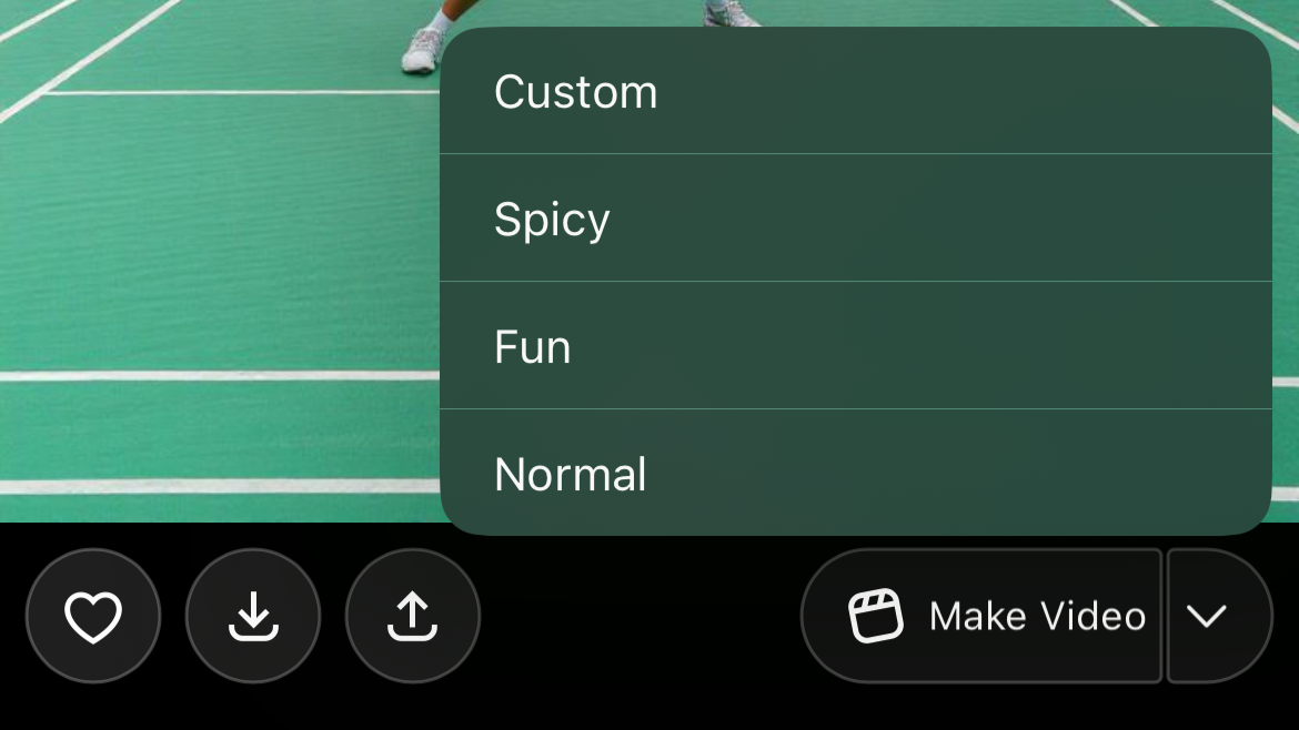 Grok app interface showing the Spicy Mode toggle switch